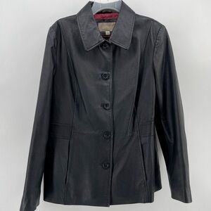 Croft & Barrow Leather Jacket Black Pockets Y2K L